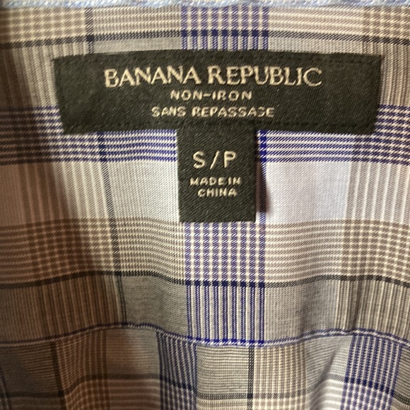 BANANA REPUBLIC💫Mens Blue/Gray Plaid Non-Iron Dress Shirt - Picture 6 of 8